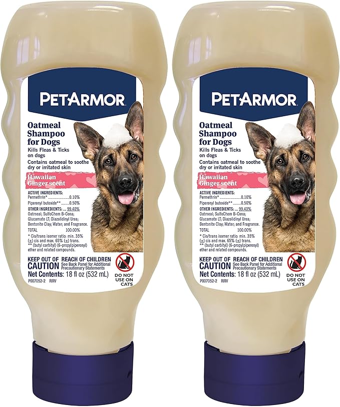 PetArmor Flea & Tick Protection Oatmeal Shampoo for Dogs, Hawaiian Ginger Scent, 18 oz (Pack of 2)
