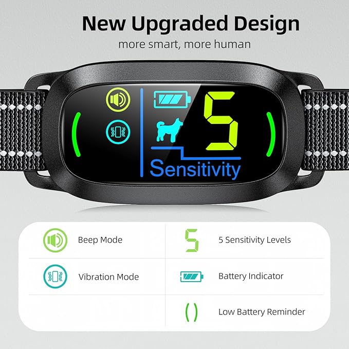 Dog Bark Collar, FAFAFROG Rechargeable Smart Collar, Anti Barking Training Collar with 5 Adjustable Sensitivity Beep Vibration Shock, Bark Collar for Large Medium Small Dogs (Black)