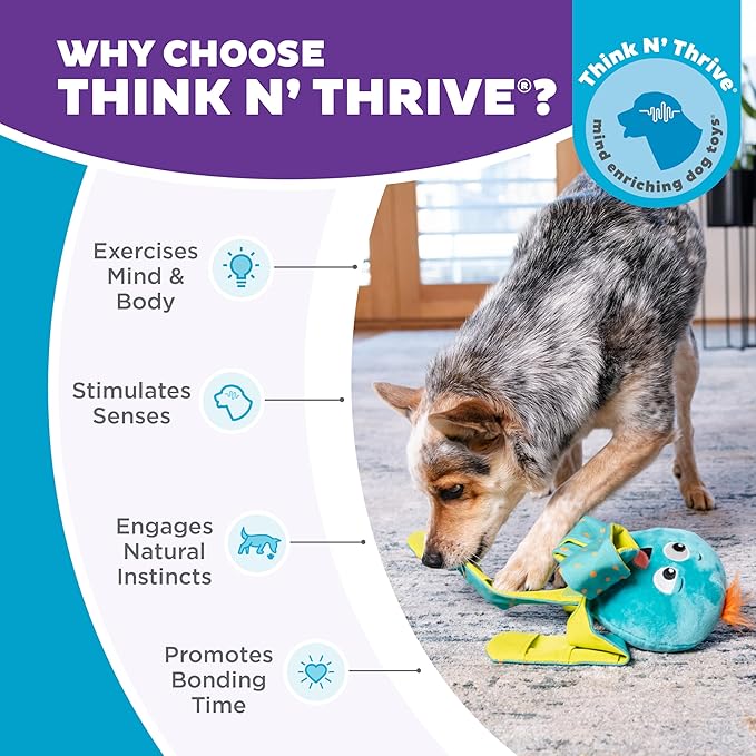 Outward Hound by Nina Ottosson Silly Legz Interactive Plush Dog Puzzle, Dog Enrichment Toys, Plush, Floppy, Long, Octopus, Blue