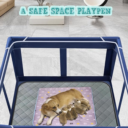 XVISHX 42x42 Inches Puppy Playpen with Dog Pads, Dog Playpen for Puppies or Small Dogs, Pet Playpen for Indoor & Outdoor, Sturdy Safety DogPen with Thickened Fabric, High-Strength Nylon Wire Mesh