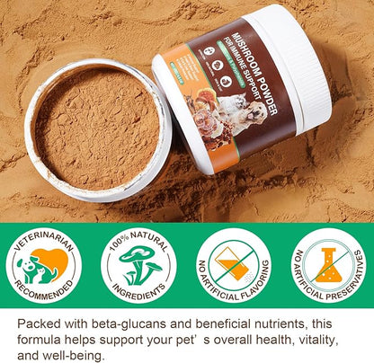 Mushroom Supplement for Dogs & Cats with Turkey Tail - Lipoma for Cats, 11 Blend Wild Mushroom Complex, Immune Support & Digestive Health for Pets - Enhances Liver Function