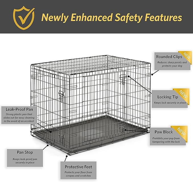 Midwest Homes for Pets 42-Inch New World Crate for Large Breeds, 71-90 lbs, Double Door Folding Dog Crate, Leak-Proof Tray & Secure Latches, Portable, Durable & Easy to Assemble