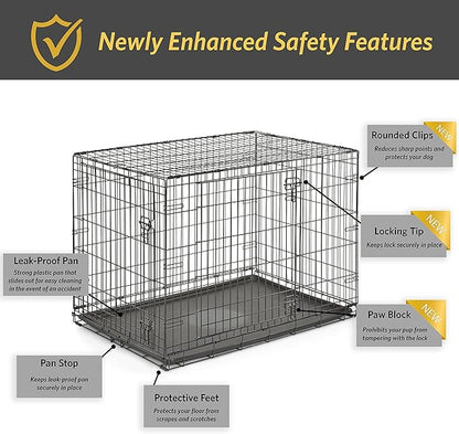 Midwest Homes for Pets 42-Inch New World Crate for Large Breeds, 71-90 lbs, Double Door Folding Dog Crate, Leak-Proof Tray & Secure Latches, Portable, Durable & Easy to Assemble