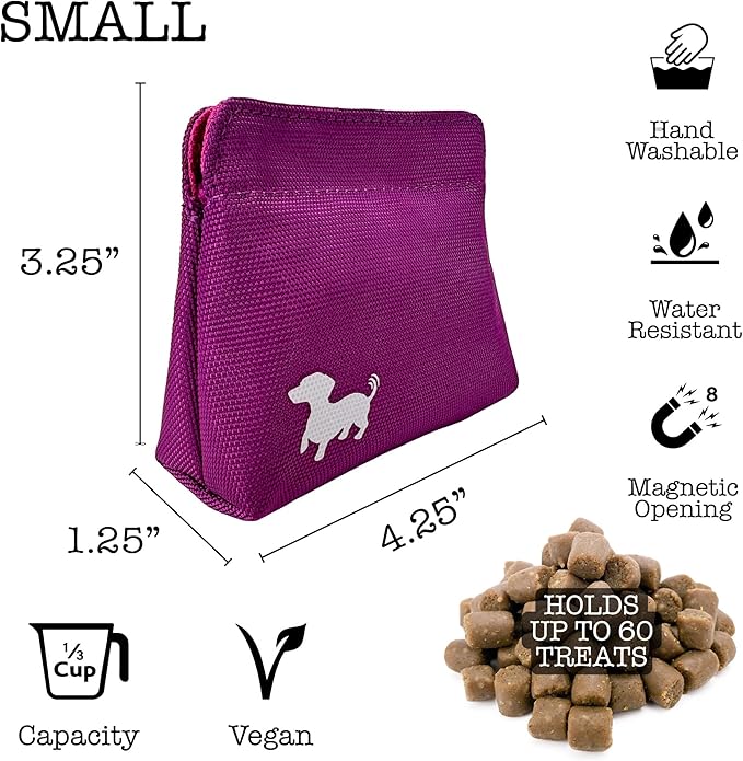 Small Dog Treat Pouch – Slim Magnetic Pocket Dog Treat Bag for Walking & Training – Discreet Clip On Treat Pouch for Leash, Waistband or Pocket – Mess Free Storage (Pink)