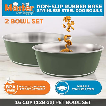Master Pet Supply Stainless Steel Dog Bowls Set of 2 (128 Oz Each) with Non-Slip Rubber Base - Camo Patrol - Basic Dog Food Bowl Water & Food Bowls for Small Medium Large Dogs & Cats, Metal Dish