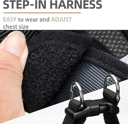 PUPTECK Adjustable Dog Harness Collar and Leash Set Step in No Pull Pet Harness for Small Medium Dogs Puppy and Cats Outdoor Walking Running, Soft Mesh Padded Reflective Vest Harnesses, Solid Black S