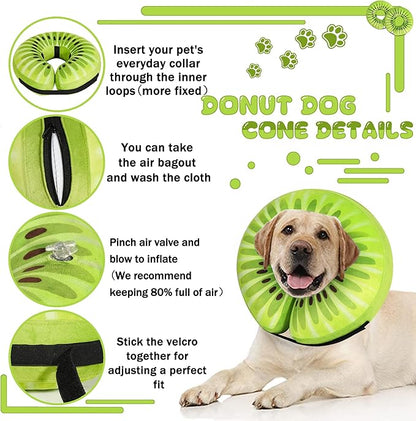 Recovery Donut Collar for Dogs & Cat,Inflatable Dog Cone Collar Alternative After Surgery,Soft Cone for Large Medium Small Dog,Adjustable Pet Neck Donut(Kiwi,Medium+)