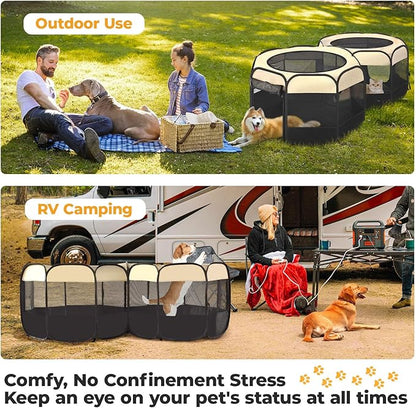 EighteenTek® 2-in-1 Pop Up Cat Playpen, Assembly-Free Dog Puppy Pet Playpen, Indoor Outdoor Cats Enclosed, Cat Tent House Crate Cage, Portable & Foldable Playpen for Kittens(No Divider, Unified Space)