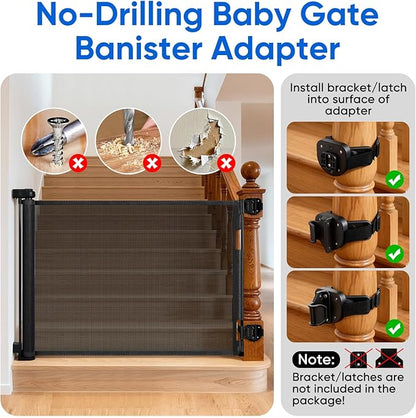 2Pcs Baby Gate Stair Railing Banister Adapter, Fits 1.9-4.72'' Diameter Universal Banisters, Wide Square/Round Railings No-Drilling Mounting Fittings for Retractable Gates,Adjustable Fixed Strap