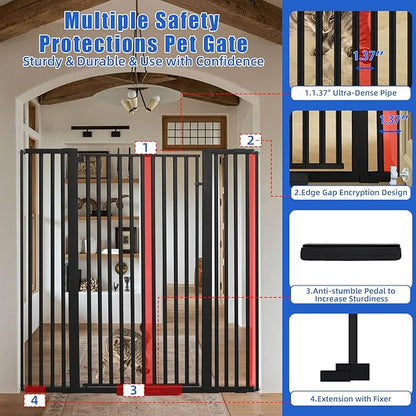 SHYUJAJIE 55 Inch Extra Tall Pet Gate for Cats,29.92"-48" Adjustable Wide Dog Gates,Pressure Mounted Walk Through Tall Pets Gate for Doorways,Hallway,Stairs(Black)
