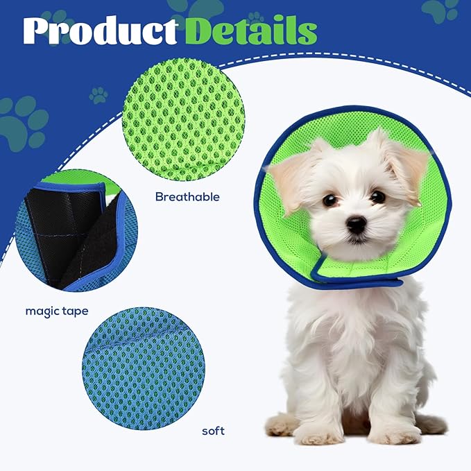 Dog Cone Collar After Surgery, Adjustable Recovery Collar for Small Dogs, Soft Breathable for Large Medium Small Dogs Anti-Bite Lick Protective Wound