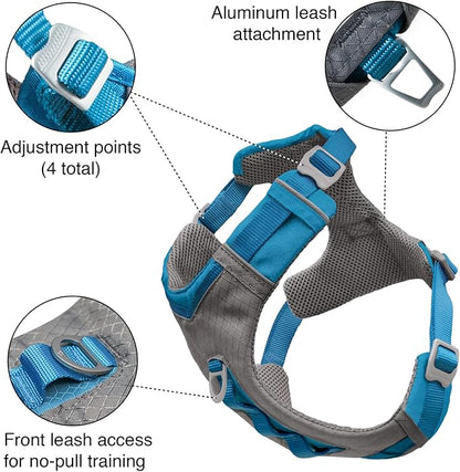 Kurgo Journey Air Dog Harness - Secure Fit for Active Dogs - Padded Chest - Lightweight Ripstop Fabric - Breathable Mesh - Reflective Trim - Back Assist Handle - Blue - Medium