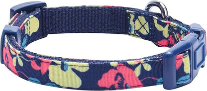 Blueberry Pet Made Well Profound Floral Print Adjustable Dog Collar in Navy Blue, X-Small, Neck 7.5"-10"
