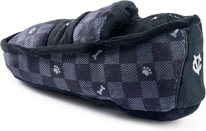 Haute Diggity Dog Chewy Vuiton Loafer Plush Squeaky Dog Toy, Soft Durable Designer-Inspired Stuffed Puppy Chew Toys for Small & Medium Dogs, Machine-Washable (Black Checker) One Size
