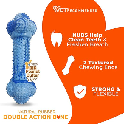 Nylabone Double Action Bone Strong Chew Toy for Dogs, Natural Rubber Dog Toy for Boredom, Peanut Butter Flavor, Large Dogs - Up to 50 lbs, 1 Count
