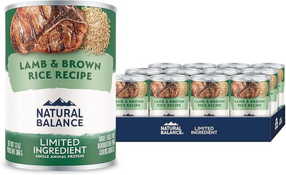 Natural Balance Limited Ingredient Adult Wet Canned Dog Food with Healthy Grains, Lamb & Brown Rice Recipe, 13 Ounce (Pack of 12)