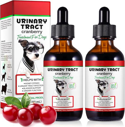 Dog UTI Treatment - Urinary Tract Infection Treatments, Kidney+Bladder Support Supplement, Natural Cranberry Extract for Dogs, Supports Urinary and Digestive Health (2 Fl Oz (Pack of 2))