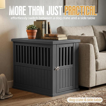 30 INCH Small Dog Crate Furniture, Lockable Indoor Dog Kennel Heavy Duty Decorative Plastic Pet Cage End Table for Small/Medium Dogs, Black