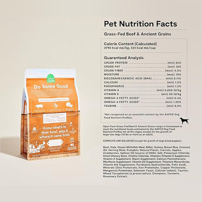 Open Farm, Ancient Grains Dry Dog Food, Protein-Rich & Nutrient Dense, 90% Animal Protein Mixed with Non-GMO Fruits, Veggies and Superfoods, Farmer's Table Pork Recipe, 11lb Bag