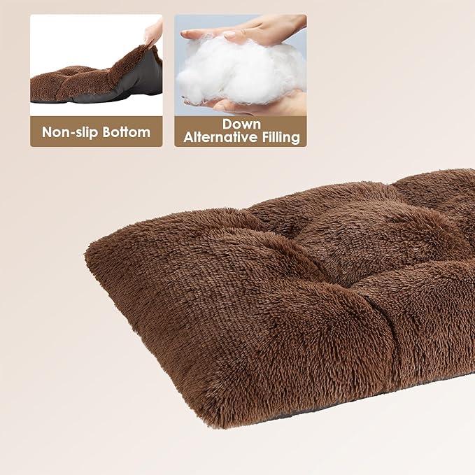 EHEYCIGA Fluffy Dog Crate Bed for Medium Dogs, Plush Faux Fur Crate Pad, Calming Anti Anxiety Medium Dog Bed, Washable Soft Warm Mat with Non-Slip Bottom, Coffee