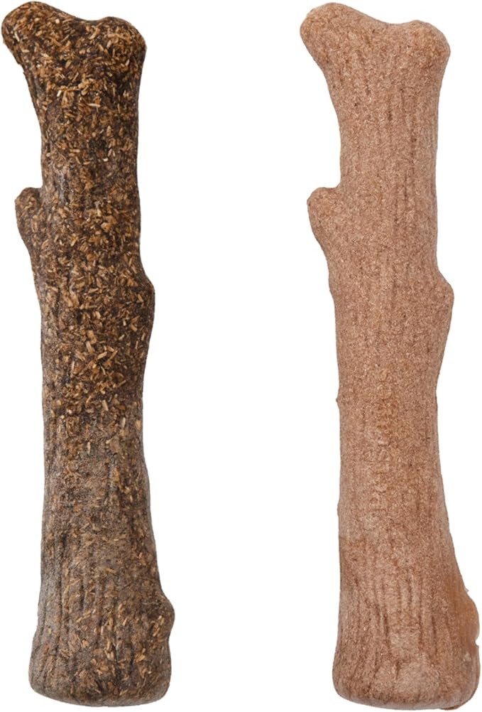 Pupstages Dogwood Calming Dog Chew Toy – Real-Wood Blend, Moderate Chewers, Medium, 7.5", 2-Pack (Natural & Hemp Flavors)