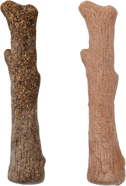 Pupstages Dogwood Calming Dog Chew Toy – Real-Wood Blend, Moderate Chewers, Medium, 7.5", 2-Pack (Natural & Hemp Flavors)