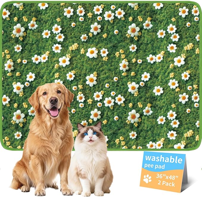 Washable Pee Pads for Dogs, Reusable Puppy Potty Training Pads, Ultra-Absorbent Thick Waterproof Leak-Proof Non-Slip Pads & Mat for Crate, Playpen, Floor, Whelping & Housebreaking , 2 Pack 36"x48"