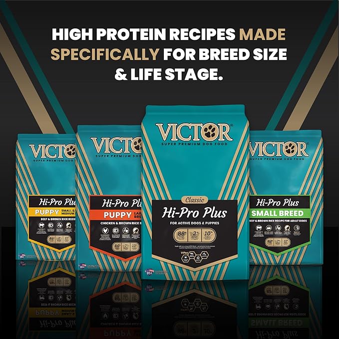 VICTOR Super Premium Dog Food – Hi-Pro Plus Dry Kibble – High Protein Dog Food with 30% Protein – Beef, Chicken, Pork, Fish Meals, Gluten Free - for High Energy and Active Dogs & Puppies, 30lbs