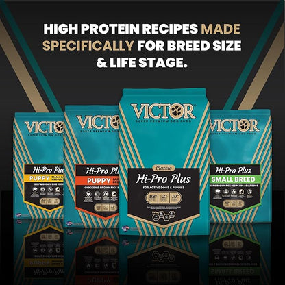 VICTOR Super Premium Dog Food – Hi-Pro Plus Dry Kibble – High Protein Dog Food with 30% Protein – Beef, Chicken, Pork, Fish Meals, Gluten Free - for High Energy and Active Dogs & Puppies, 50lbs
