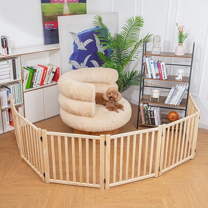 YOCAN Paint-Free Wooden Freestanding Dog Gates for The House,Doorways, Stairs,Wood Dog Fences Indoor Pet Gate,Step Over Fence-6 Panel H:23”