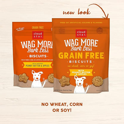 Cloud Star Wag More Bark Less Crunchy Grain Free Dog Treats, Peanut Butter & Apples, 2.5 lbs. Bag
