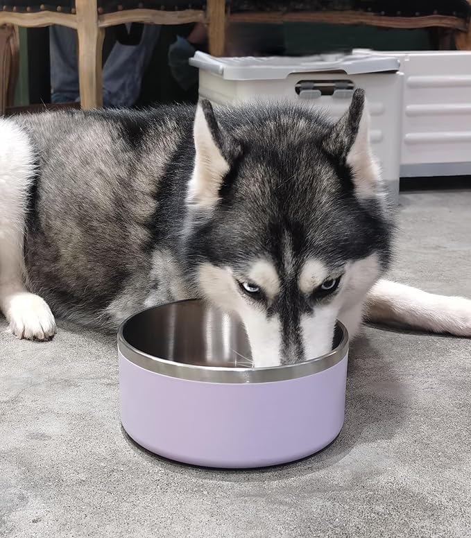 WENBOKMIN Dog Bowl, Stainless Steel Dog Food and Water Bowl with Non Slip Quiet Bottom, Easy to Clean, Dishwasher Safe, 40oz, Light Purple