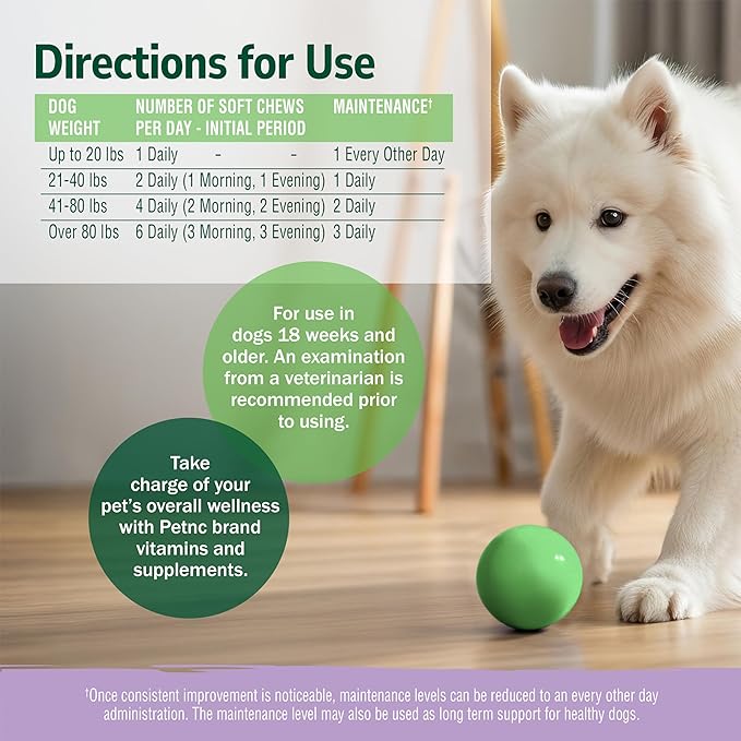 Petnc Hip & Joint Health Supplement for Dogs (90 Chews), Glucosamine Chondroitin MSM Dog Chews with Hyaluronic Acid, Liver Flavored Bone & Joint Support Supplement, For All Breeds