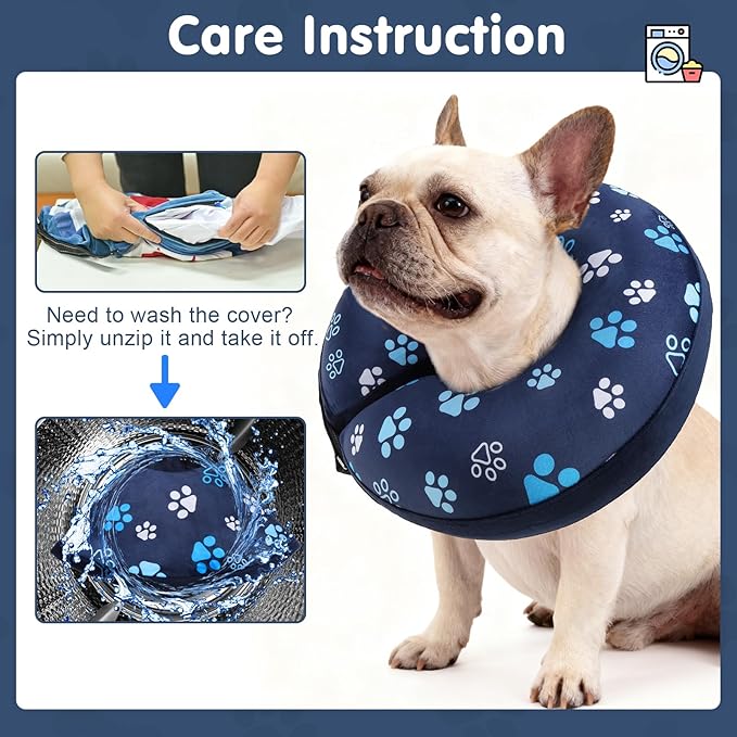 BEAUTYZOO Inflatable Dog Cone Collar, Recovery Dog Cone After Surgery, Adjustable Blow up Dogs Donut Collar, Pet Recovery Collar for Dogs,Navy Blue XL
