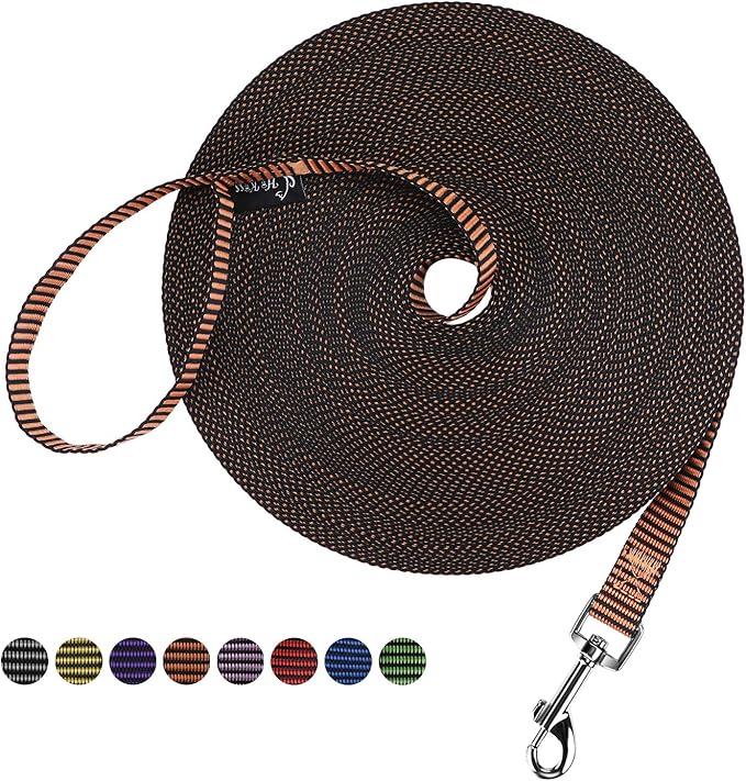 Hi Kiss Dog/Puppy Obedience Recall Training Agility Lead - 15ft 20ft 30ft 50ft 100ft Training Leash - Great for Training, Play, Camping, or Backyard(15ft,Black_Orange)