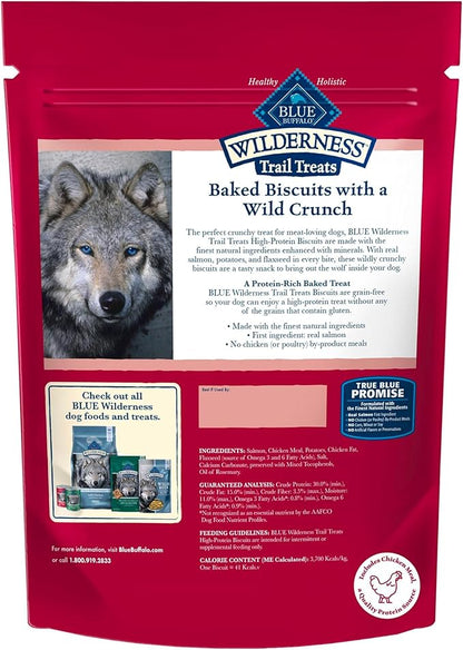 Blue Buffalo Wilderness Trail Treats High Protein Grain Free Dog Biscuits Crunchy Dog Treats, Salmon Recipe, 10-oz Bag