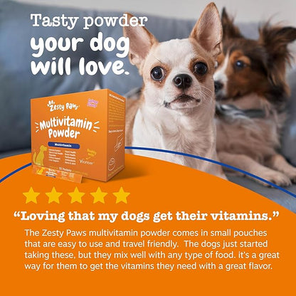 Zesty Paws 10-in-1 Dog Multivitamin - Gut, Immune, Joint, Skin & Coat Support, and More - Dog Vitamins and Supplements Powder - Pet Supplements with Omega Fish Oil & VitaFiber - Salmon - 30 Ct