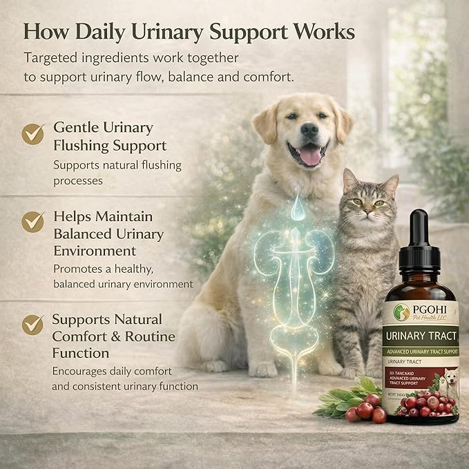 Herbal Urinary Tract Drops for Pets - 60ml Urinary Tract Support with Glucosamine & Natural Herbs, UTI Relief & Bladder Health Supplement for Dogs & Cats, Easy-to-Use Liquid Drops (2Oz)