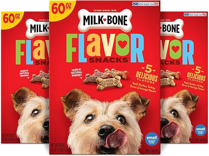 Milk-Bone Flavor Snacks Small Dog Biscuits, Flavored Crunchy Dog Treats, 60 Oz. Boxes (Pack of 3)