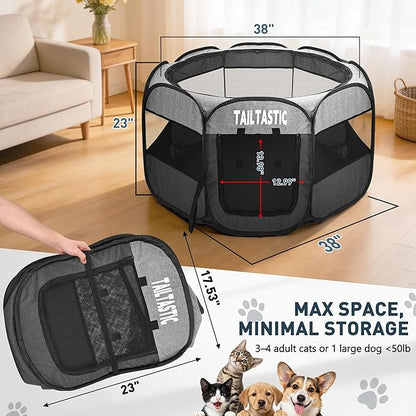 Large Cat Playpen for Multiple Cats, Extra Spacious Pet Tent Playground, Portable Dog Exercise Pen with Room for Toys & Bed, Indoor/Outdoor Enclosure for 2-3 Pets (Light Grey, Large)