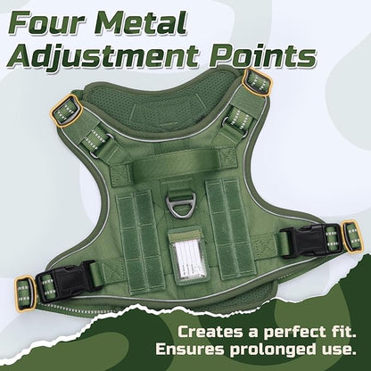 rabbitgoo Tactical Dog Harness for Large Dogs, No Pull Military Service Vest with Handle & Molle, Easy Control for Training Walking, Adjustable Reflective Straps, Green, L