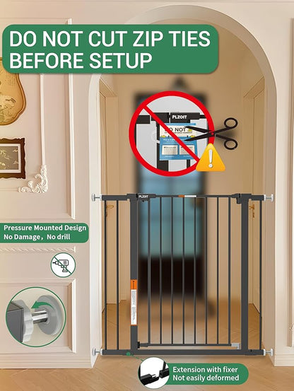 29.5-40.5" Baby Gate for Stairs, Dog Gate for Doorways, Walk Thru Auto Close Metal Baby Safety Gate for The House, Stairs and Doorways, Child Gate Pressure Mounted, Pet Gate for Dog Indoor - Black