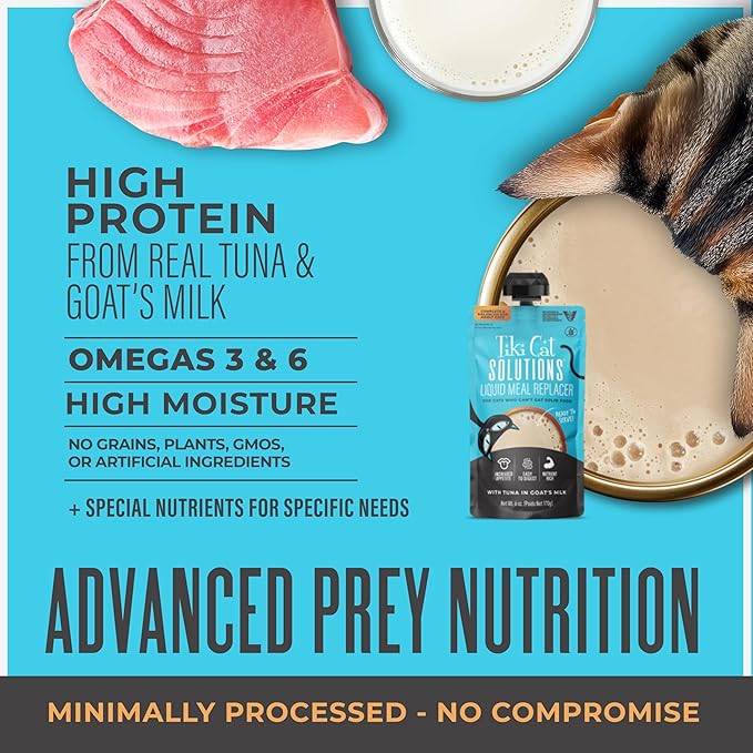 Tiki Cat Solutions Liquid Meal Replacer Wet Cat Food, Tuna in Goat's Milk, 6 oz. Spout Pouch (6 Pack)