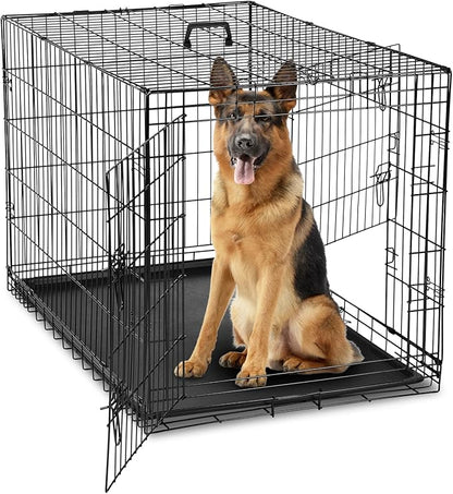 DUMOS Dog Crate, 42 Inch Large Double Door Dog Cage with Plastic Leak-Proof Pan Tray, Folding Metal Wire Pet Kennel for Indoor, Outdoor, Travel
