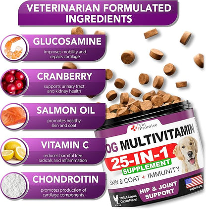 (2 Pack) Dog Multivitamin Chewable with Glucosamine - Dog Vitamins and Supplements - Senior & Puppy Multivitamin for Dogs - Pet Joint Support Health - Immunity - Mobility - Energy - 240 Chews