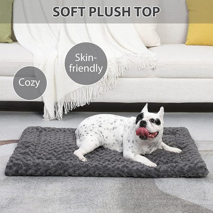 Washable Dog Bed Mat Dog Crate Pad Soft Fluffy Pet Kennel Beds Dog Sleeping Mattress for Large Jumbo Medium Small Dogs, 47 x 29 Inch, Grey