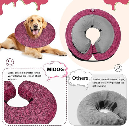 MIDOG Dog Cone - Inflatable Soft Donut Collar Alternative for Dogs After Surgery, Protective Recovery Collar Prevents Licking, Comfortable E-Collar Alternative for Small Medium Large Dogs (Rose, M)