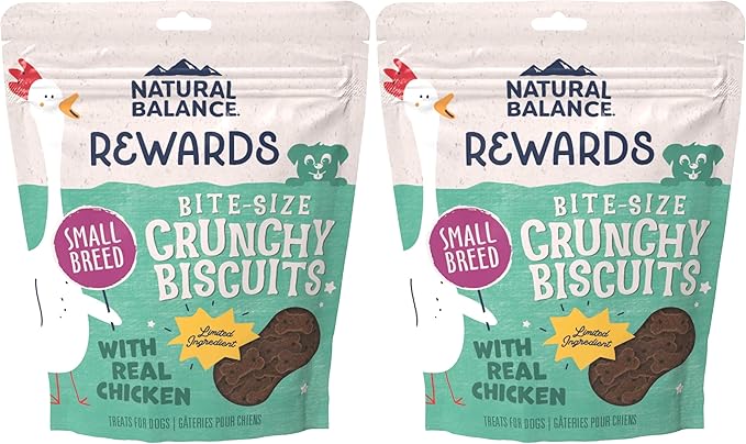 Natural Balance Limited Ingredient Rewards Crunchy Biscuits, Bite-Size Treats for Small-Breed Dogs, Made with Real Chicken, 8 Ounce (Pack of 2)