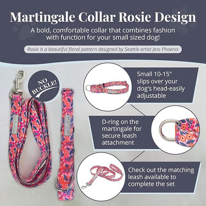 Lucky Love Dog Martingale Dog Collar - Adjustable, No-Slip, Durable, & Soft Webbing Collar for Male and Female Dogs Ideal for Training & Walking - Rosie, Small