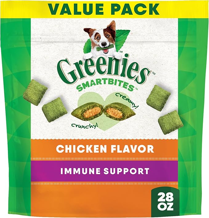 Greenies Smartbites Soft Dog Treats, Dog Immune Support Crunchy & Soft, Chicken Flavor, 28 oz. Pack